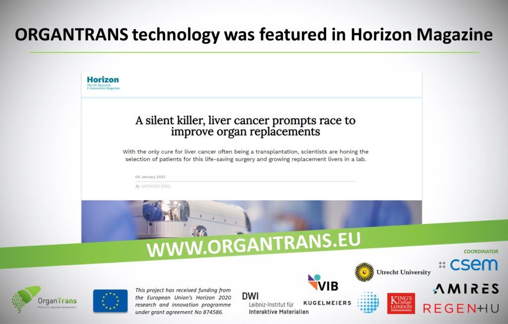 ORGANTRANS technology was featured in Horizon Magazine